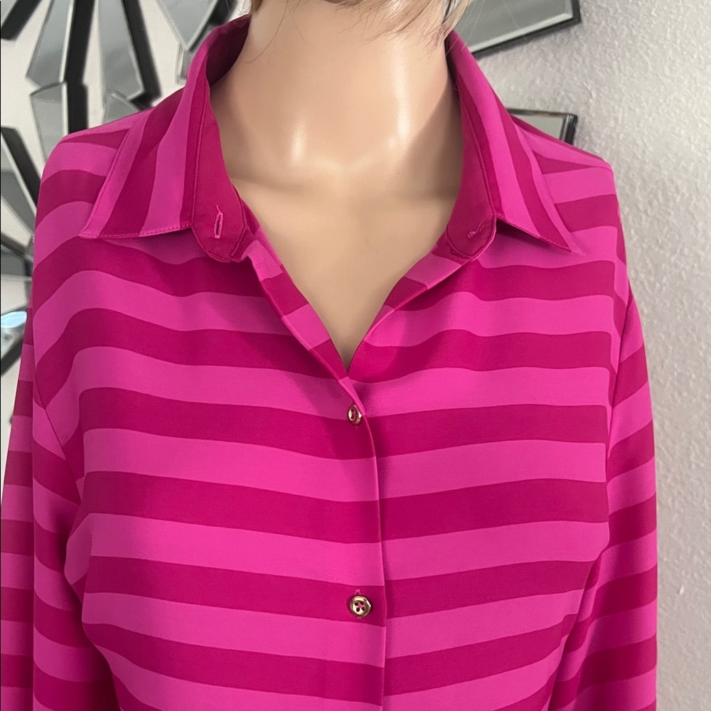 Banana Republic Fuchsia & Magenta Striped Button-Up Blouse